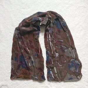 Elaine Gold Collection XIIX Scarf Brown Floral Silk Blend Velvet Burnout Fairy